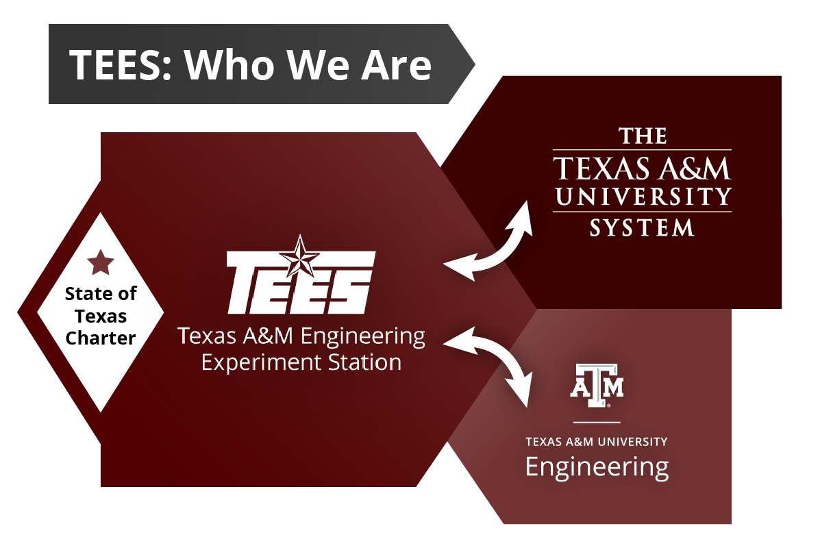 TEES: Who We Are. TEES is led by the State of Texas Charter and leverages relationships with the Texas A&amp;M University System and the Texas A&amp;M College of Engineering while still operating as an effective independent research agency.