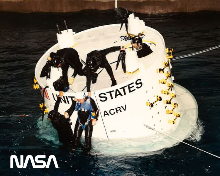 TEES historic photo NASA astronaut recovery in ocean.