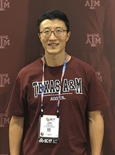 Image of Jian Tao wearing a Texas A&amp;M Aggies shirt