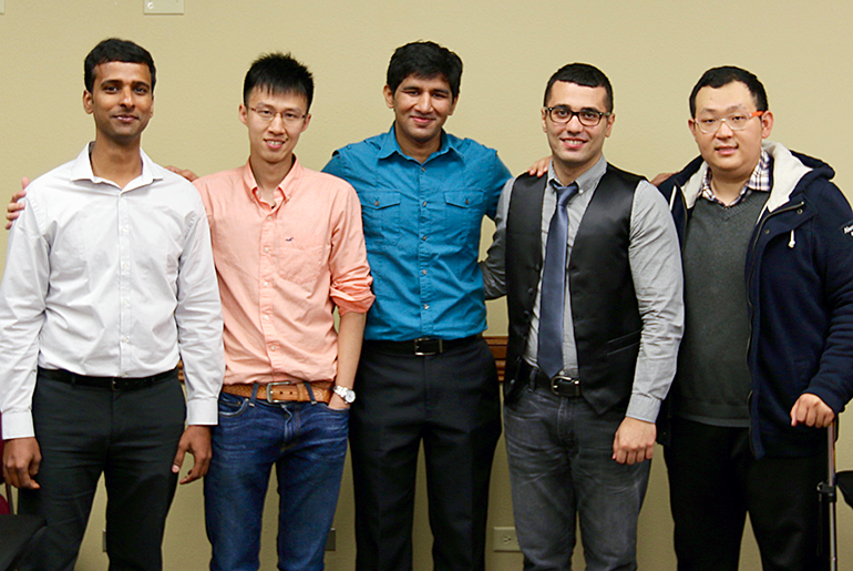 Texas A&amp;M graduate students Zheren Zhou, Ping-Chun Hsieh, Viswam Nathan, Serdar Coskun and Xi Liu.