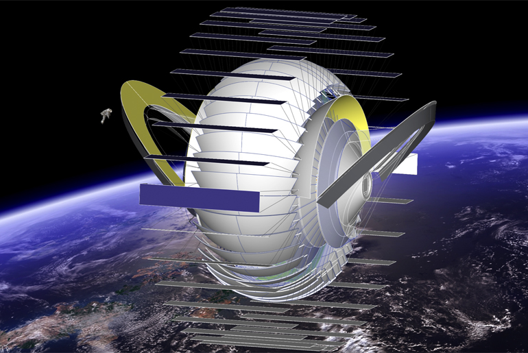 Simulated Structure Of A Space Station Orbiting Earth