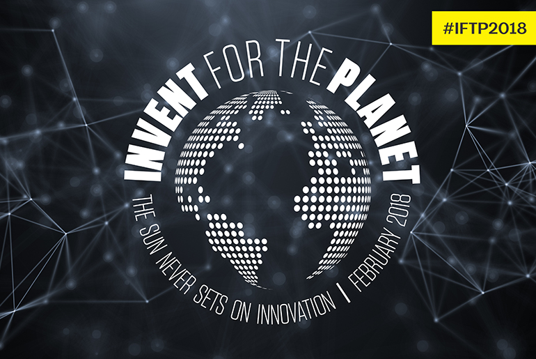 Graphic with text "Invent for the planet, the sun never sets on innovation, February 2018"