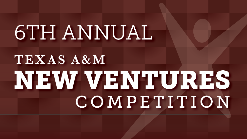 Texas New Ventures Competition logo over a maroon background.