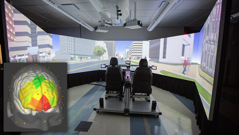 The driving simulator lab in the industrial and systems engineering department.