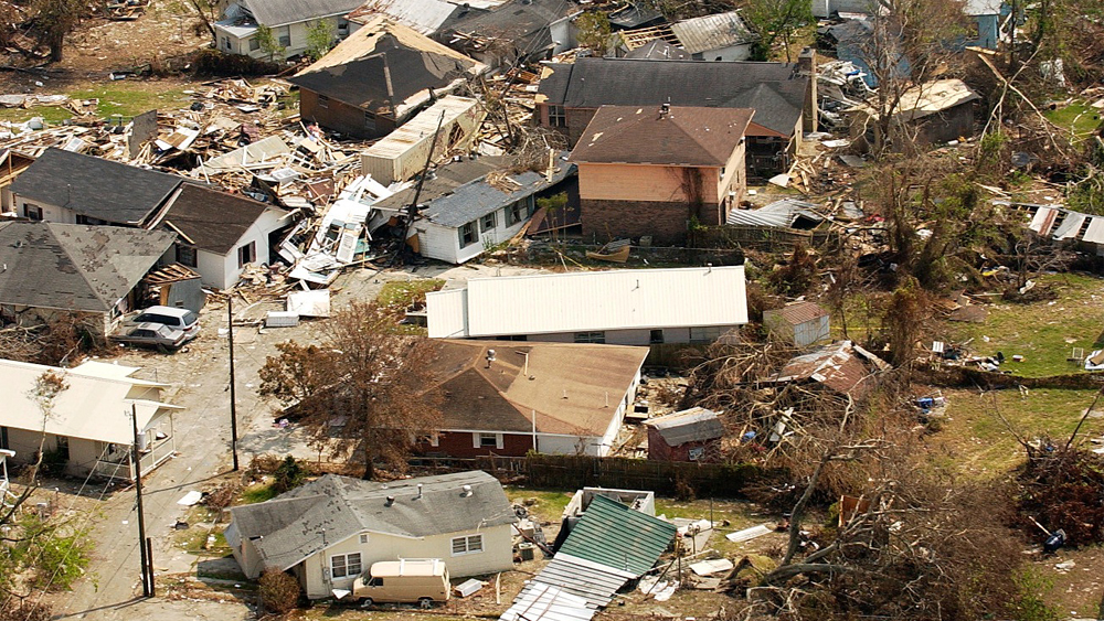 Aftermath of a hurricane hitting communities along the coast