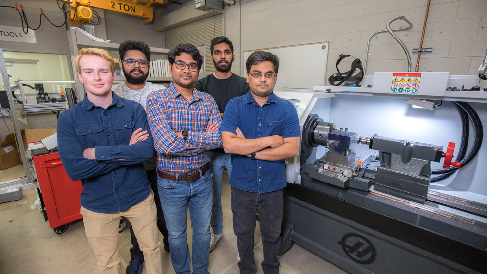 Pictured front row center: Dr. Dinakar Sagapuram, assistant professor in the Wm Michael Barnes ’64 Department of Industrial and Systems Engineering at Texas A&M University; along with graduate students working on the MetPeel project (back row, left to right: Ravi Srivatsa and Aditya Yalamanchili; front row, left to right: Matthew Stahr and Parth Dave).