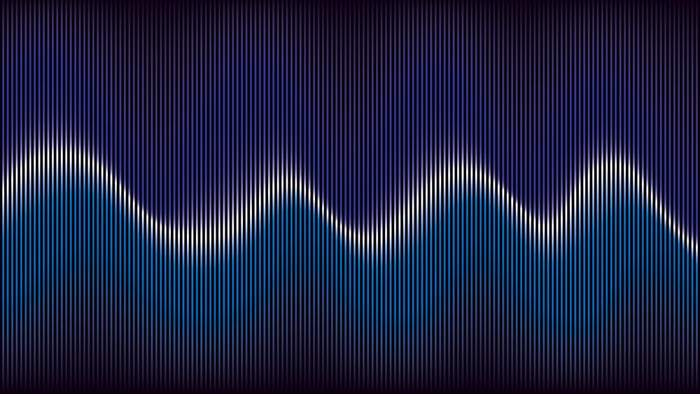 Abstract image of a sound wavelength in dark blue and light blue colors.