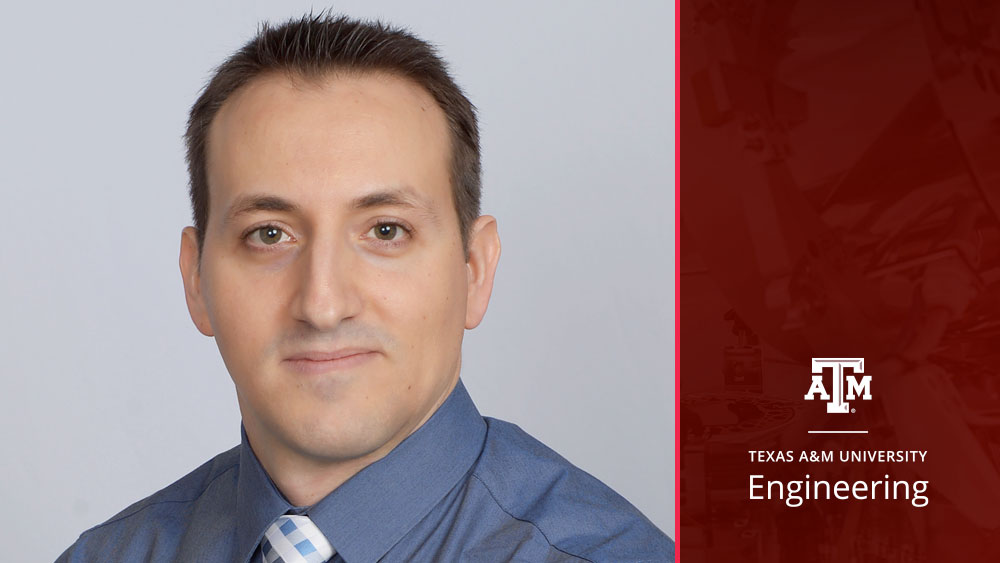Dr. Petros Sideris headshot and Texas A&amp;M College of Engineering logo