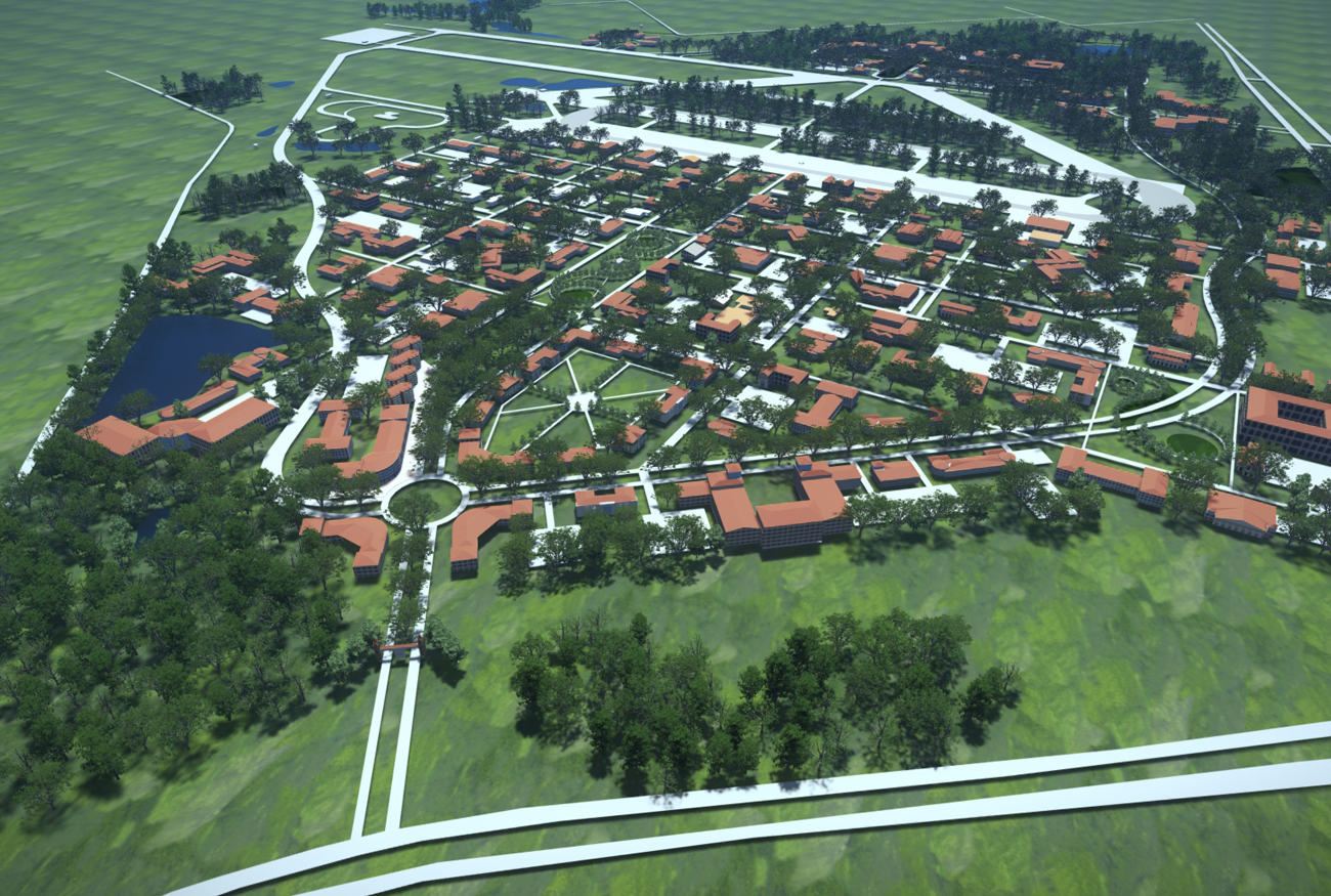Photo of an aerial view of a simulated Rellis campus