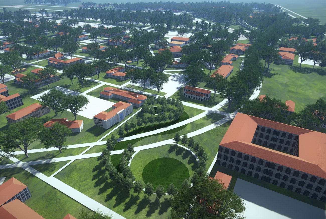 Photo of an aerial view of a simulated Rellis campus